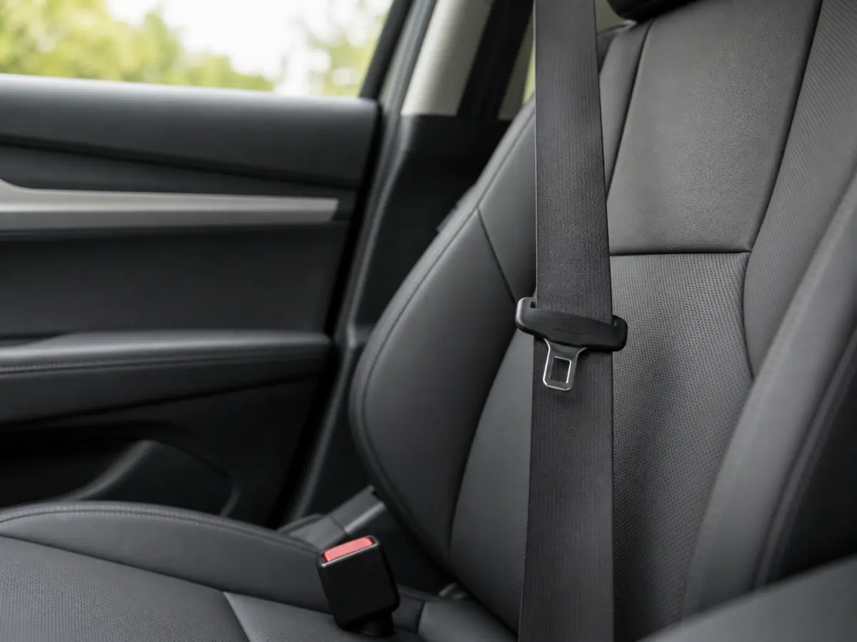 Nezapnutý bezpečnostní pás na sedadle automobilu.